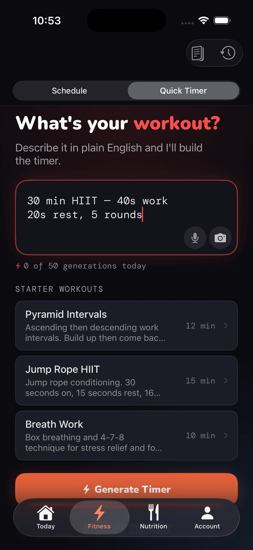 Focovi fitness home — prompt input