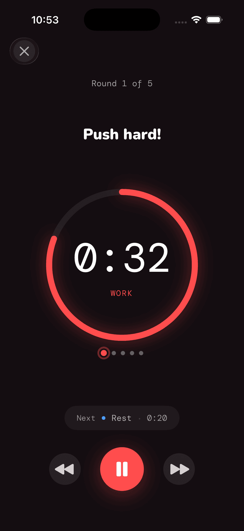 Focovi active timer — HIIT workout in progress